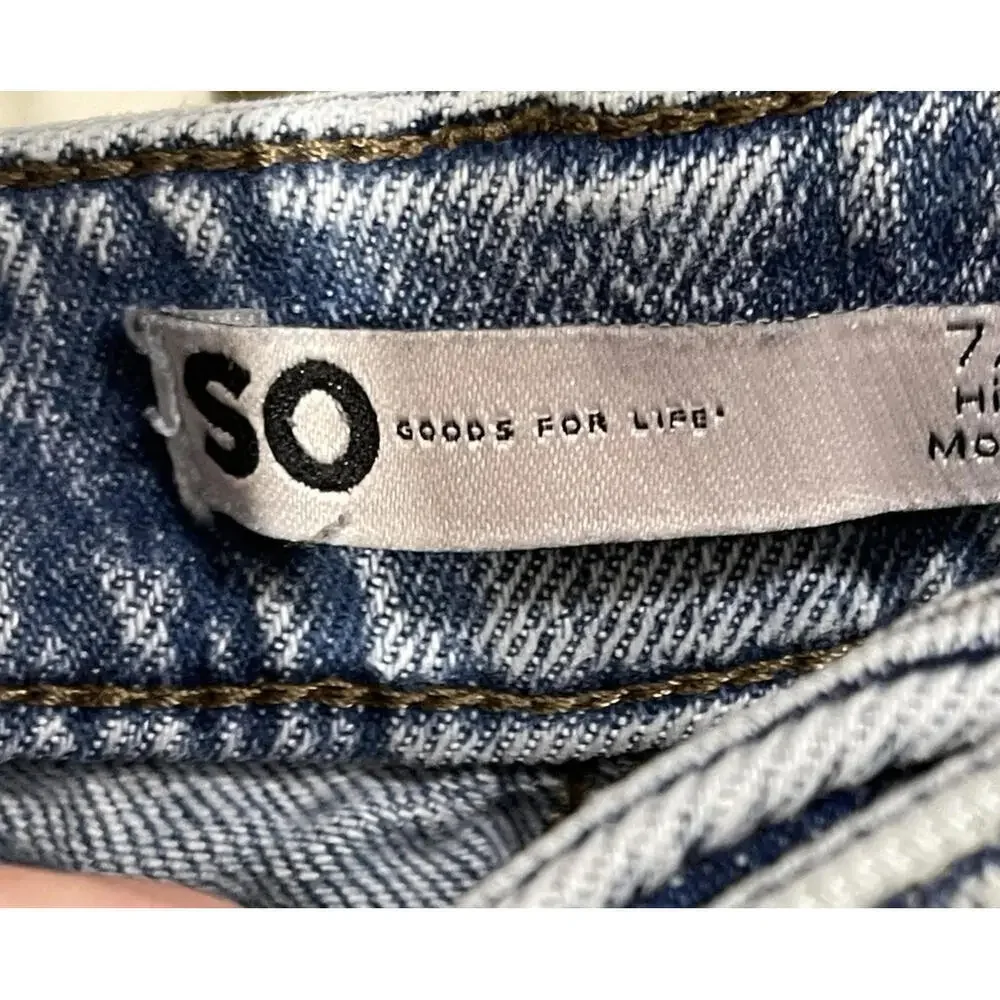 SO High Rise Mom Jeans Women's Light Acid Wash High Rise Button Fly Sz 7/28